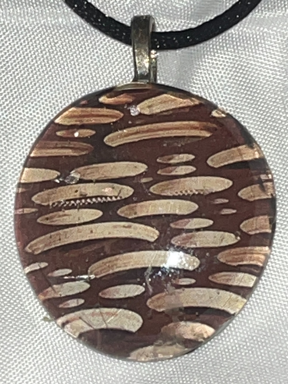Brown and Gold Textured Oval Pendant Necklace